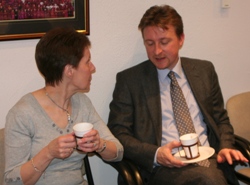 Press Office administrator Jenny Compton and Press Officer Paul Harron at the fundraising coffee morning.